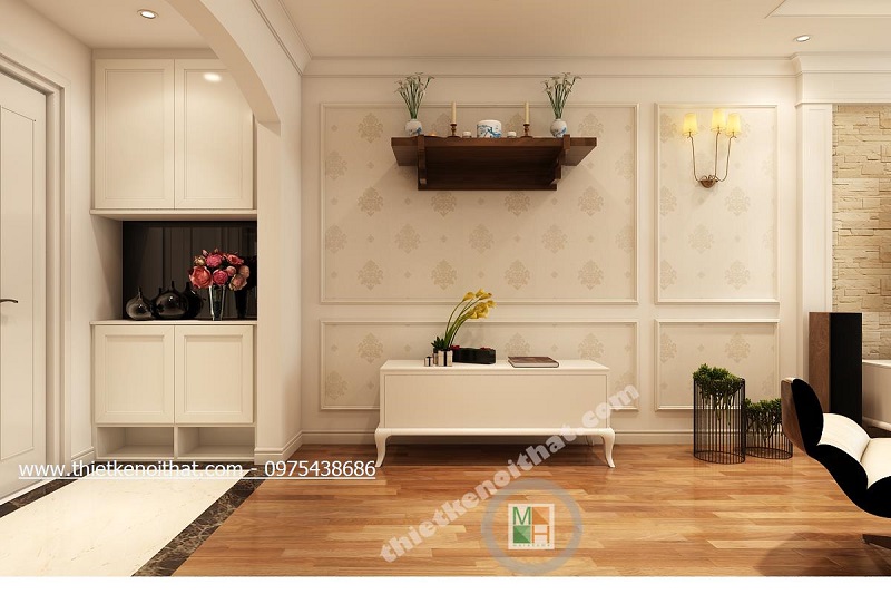 Mẫu bàn thờ treo tường chung cư với thiết kế nhỏ gọn, đơn giản nhưng tinh tế, sang trọng