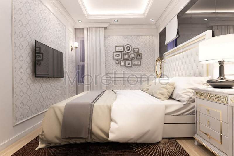Thiết kế nội thất phòng ngủ chung cư độc đáo với phong cách tân cổ điển Mẫu nội thất chung cư tân cổ điển