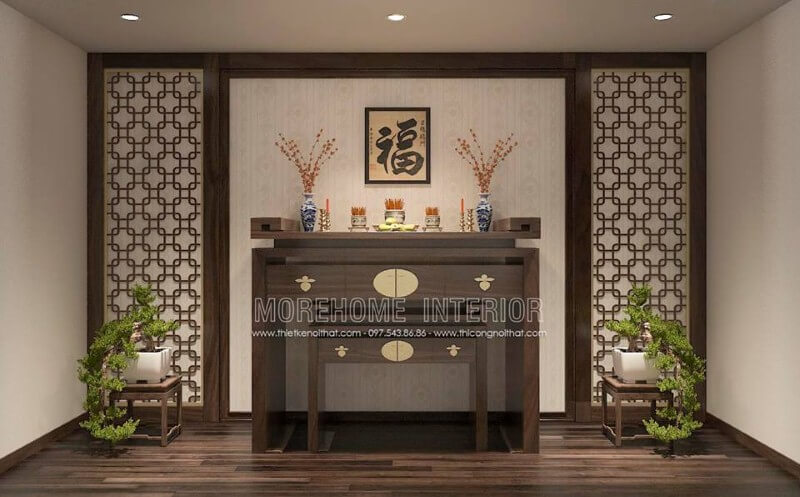 Vách gỗ CNC đẹp, sang trọng cho phòng thờ. Thiết kế phòng thờ biệt thự