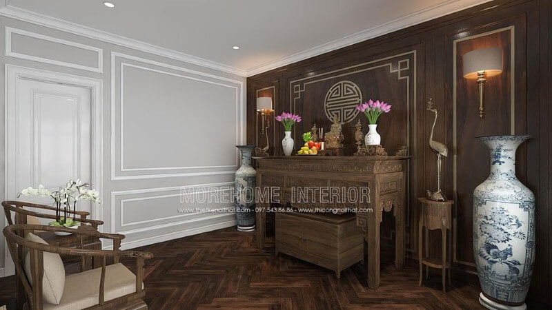Bố trí phòng thờ gỗ óc chó đẹp cho nhà chung cư cao cấp, nhà phố, biệt thự. Thiết kế phòng thờ biệt thự