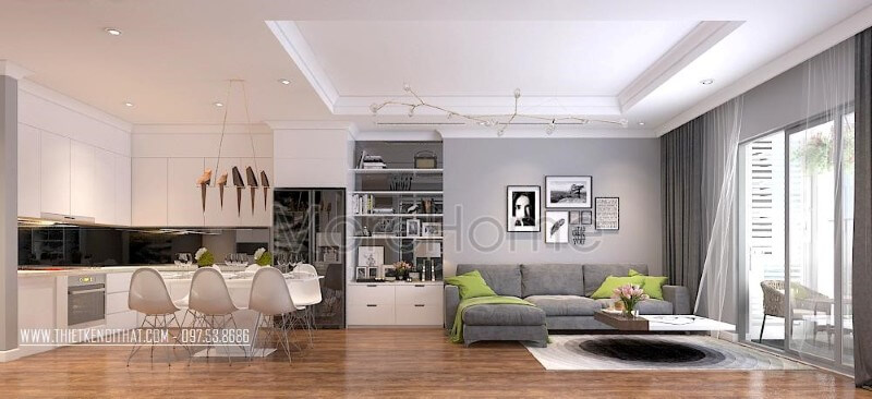 Tủ bếp chữ L được thiết kế hợp lí với phần bếp nấu và khu vực xơ chế rửa thực phẩm, thuận tiện hơn trong quá trình nấu nướng, dọn dẹp Thiết kế và sản xuất tủ bếp đẹp