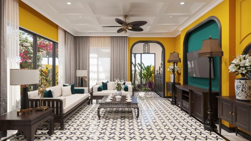 Nội thất phòng khách phong cách á đông đẹp