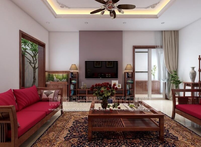 Mẫu bàn trà với lối thiết kế đơn giản thanh thoát mang đến sự nhẹ nhàng cho không gian phòng khách chung cư, biệt thự, nhà phố