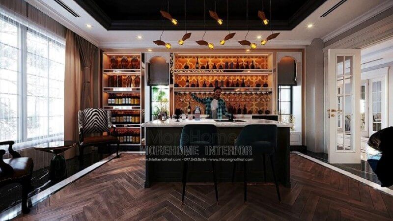 Bố trí quầy bar đẹp, sang trọng tại nhà.