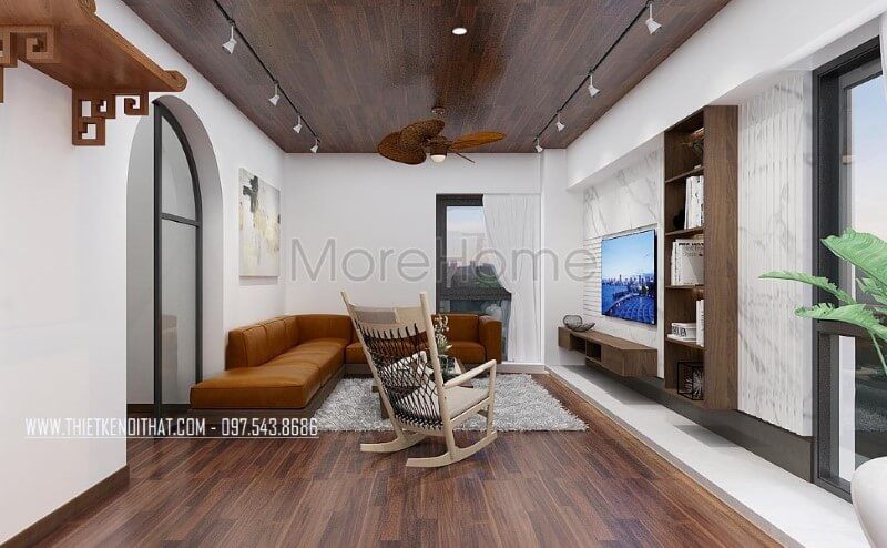 Trang trí nội thất phòng khách hiện đại đẹp, sang trọng tại biệt thự Xuân Phương.