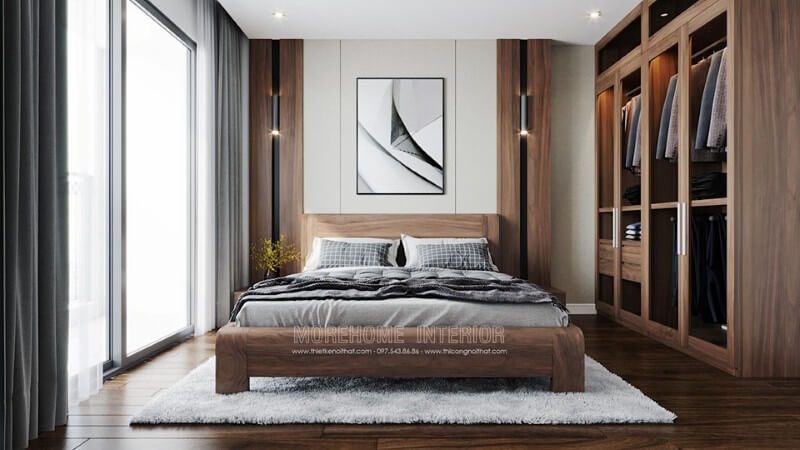 Tủ quần áo gỗ óc chó hiện đại, sang trọng