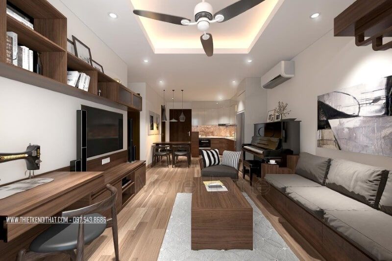 Nội thất phòng khách sang trọng sử dụng hầu hết các đường nét trang trí đơn giản, các khối hình đơn giản, không cầu kỳ trong kiểu cách hay các nét trạm trổ chi tiết mang lại cảm giác cơi nới và rộng hơn cho không gian tiếp khách của gia chủ