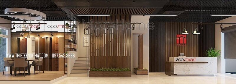 Showroom thiết kế của ATA - một công ty chuyên về gỗ công nghiệp - sử dụng gỗ công nghiệp để tạo ra một vẻ đẹp sang trọng và đẳng cấp để thu hút khách hàng.