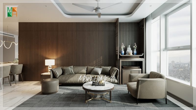Bộ sofa bọc da màu be hiện đại đón tiếp khách tới chơi chu đáo, tụ họp các thành viên trong gia đình cùng nhau trò chuyện chia sẻ với nhau về một ngày dài học tập và làm việc.